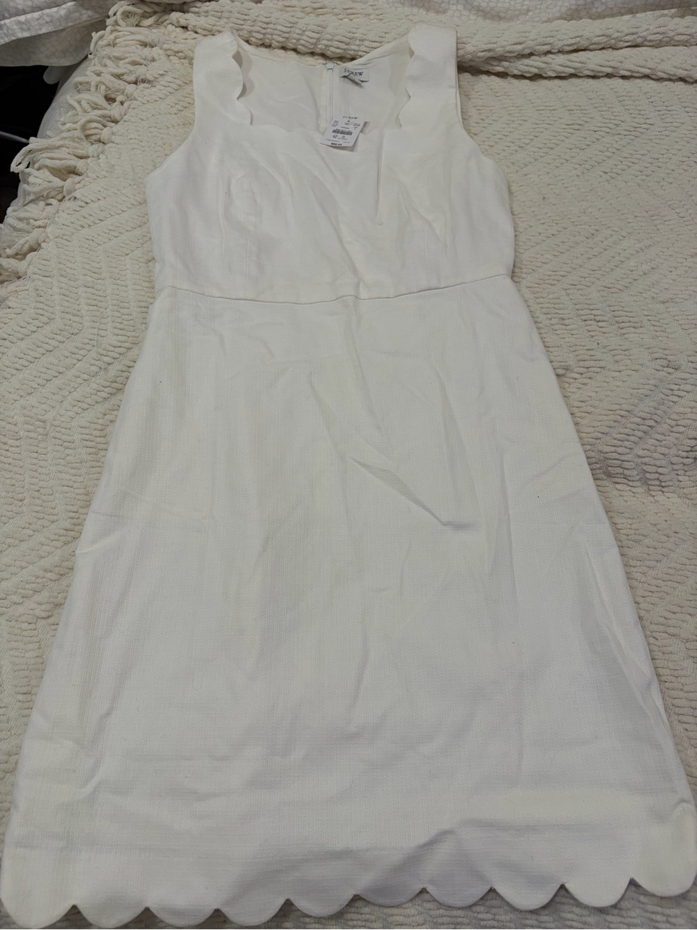 J. Crew White Scalloped Midi Dress